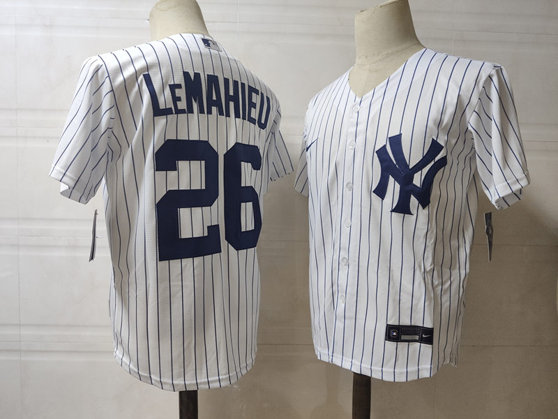 Mens New York Yankees #26 DJ LeMahieu Nike White Home with Name Cool Base Baseball Jersey