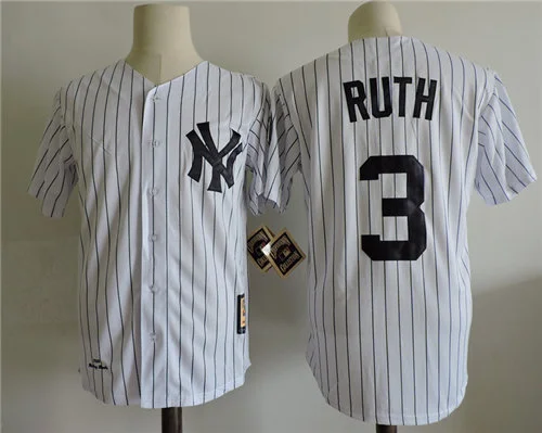 Men's New York Yankees #3 BABE RUTH White With Name 1929 Cooperstown throwback Jersey