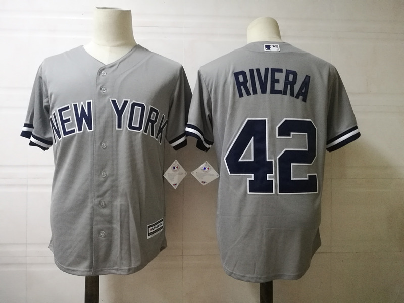 Men's New York Yankees #42 Mariano Rivera Away Road Gray Throwback Baseball Jersey