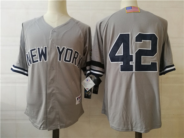 Men's New York Yankees Retired Player #42 Mariano Rivera Gray 2001 World Series Throwback Baseball Jersey