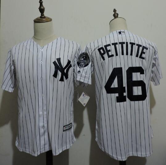 Men's New York Yankees #46 Andy Pettitte Majestic White/Navy Home Cool Base Player Jersey with Retirement Patch