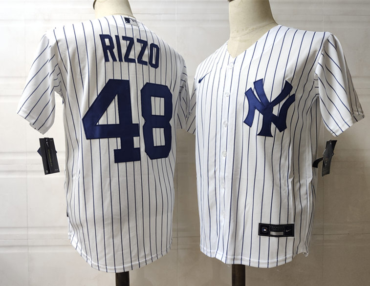 Mens New York Yankees #48 Anthony Rizzo Nike White Home with Name Cool Base Jersey