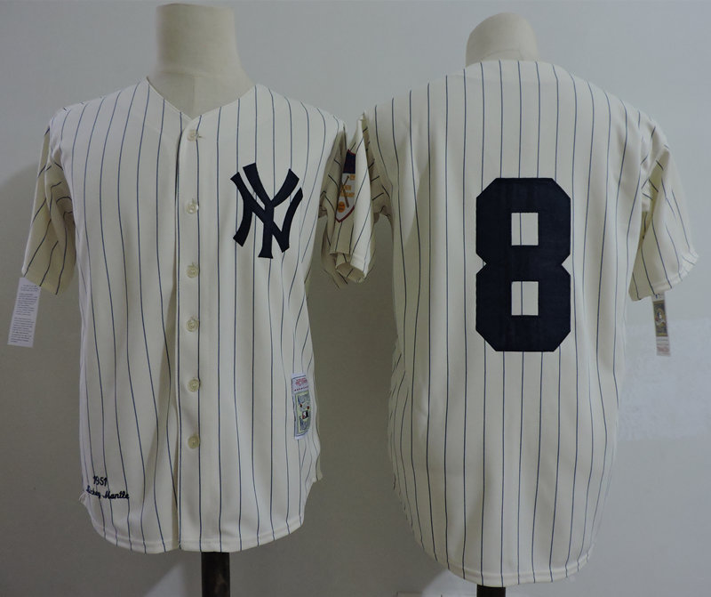 Men's New York Yankees #8 Yogi Berra 1951 Cream Throwback Jersey