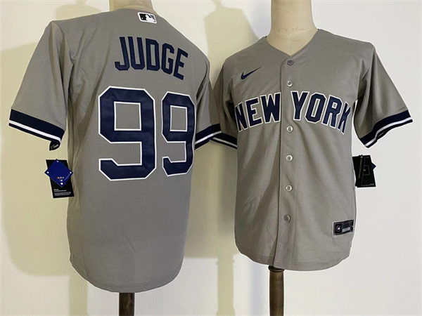 Mens New York Yankees #99 Aaron Judge Nike Gray Road with Name Cool Base Baseball Jersey