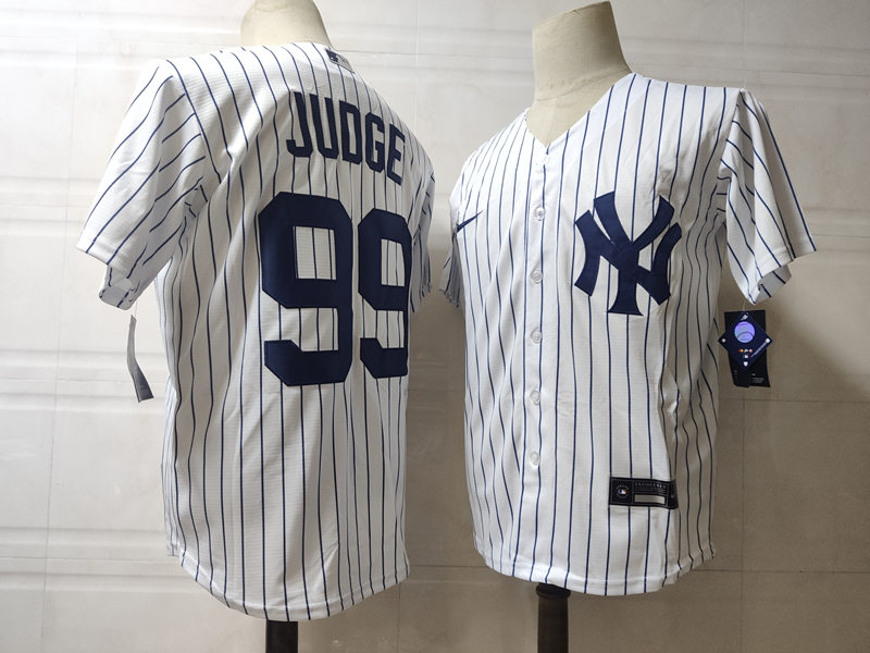 Mens New York Yankees #99 Aaron Judge Nike White Home with Name Cool Base Baseball Jersey