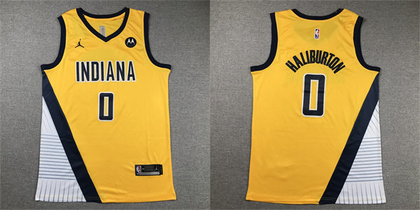 Mens Indiana Pacers #0 Tyrese Haliburton Yellow Statement Edition Jersey