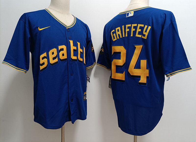 Men's Seattle Mariners Retired Player #24 Ken Griffey Jr. Nike 2023 City Connect Authentic Jersey - Royal