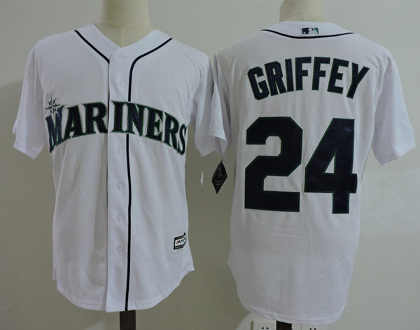 Mens Seattle Mariners #24 Ken Griffey Jr. White Cooperstown Throwback Jersey