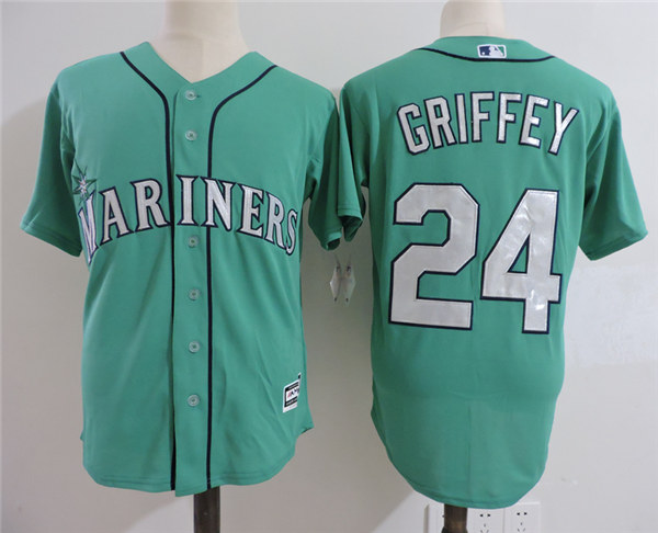 Men's Seattle Mariners #24 Ken Griffey Jr. Green Cooperstown Collection Cool Base Jersey W/2016 Hall Of Fame Patch