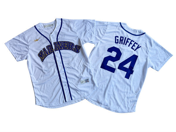 Men's Seattle Mariners Retired Player #24 Ken Griffey Jr. Nike White Cooperstown Collection Jersey
