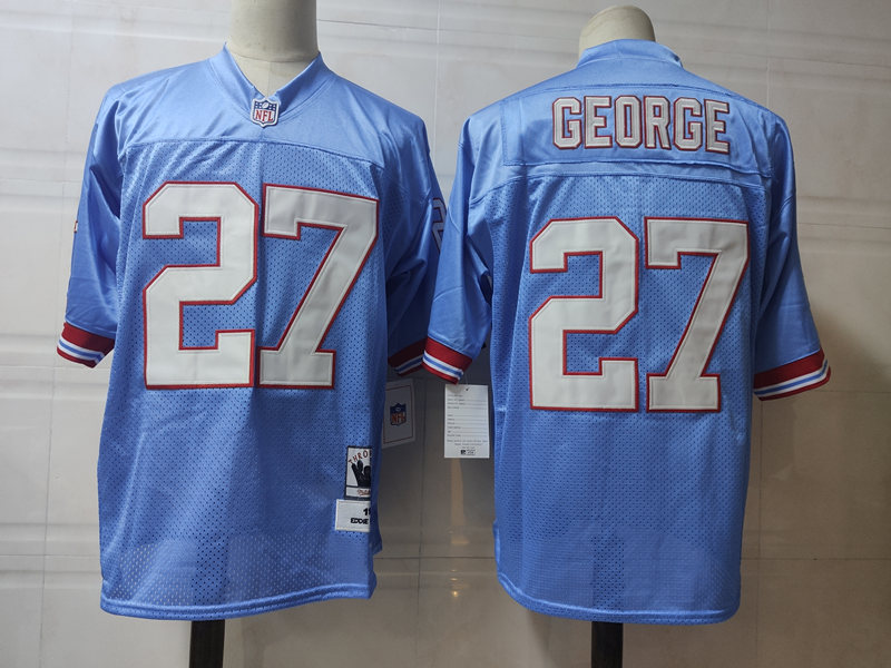 Men's TENNESSEE OILERS #27 EDDIE GEORGE 1998 Royal NFL Throwback JERSEY