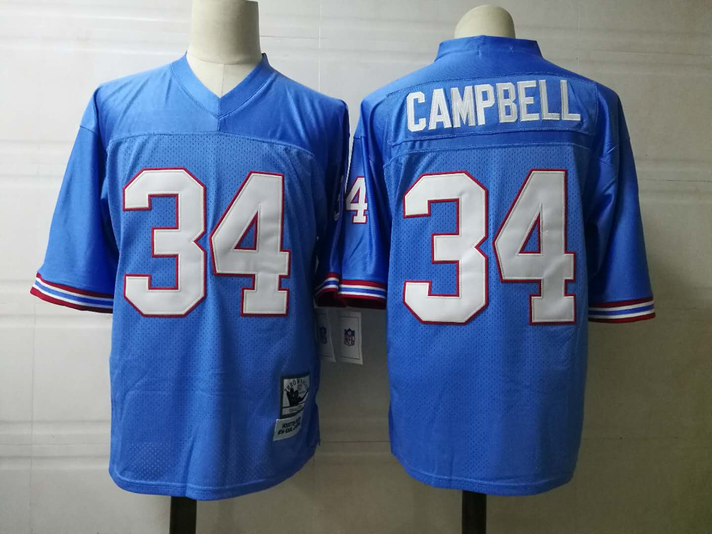 Men's Houston Oilers #34 Earl Campbell Light Blue Throwback Jersey
