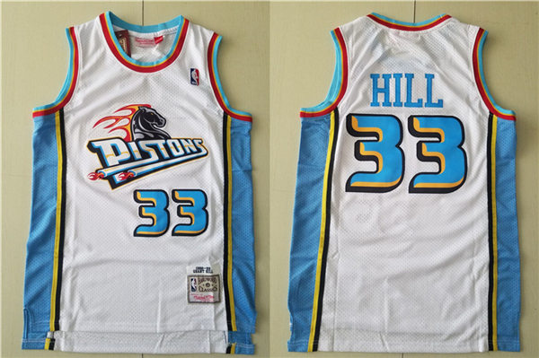 Men's Detroit Pistons #33 Grant Hill  Stitched Basketball Jerseys Throwback White