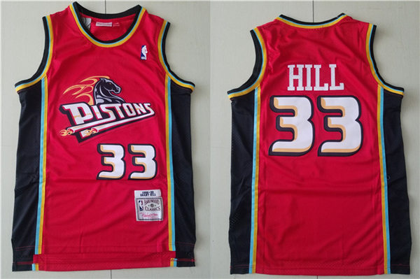 Men's Detroit Pistons #33 Grant Hill  Stitched Basketball Jerseys Throwback Red