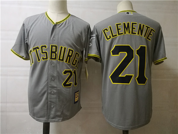 Men's Pittsburgh Pirates #21 Roberto Clemente Gray  Majestic Cooperstown Throwback Jersey