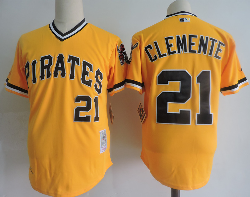 Men's Pittsburgh Pirates #21 Roberto Clemente Gold  1971 Pullover Throwback Jersey