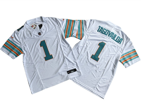 Mens Miami Dolphins #1 Tua Tagovailoa Nike White 2nd Alternate 2023 F.U.S.E. Vapor Limited Jersey
