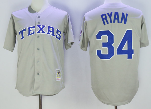 Men's Texas Rangers #34 Nolan Ryan 1993 Gray Throwback Baseball Jersey