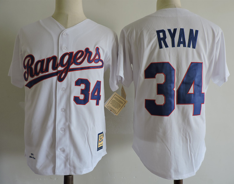 Men's Texas Rangers #34 Nolan Ryan 1993 Home White Baseball Jersey
