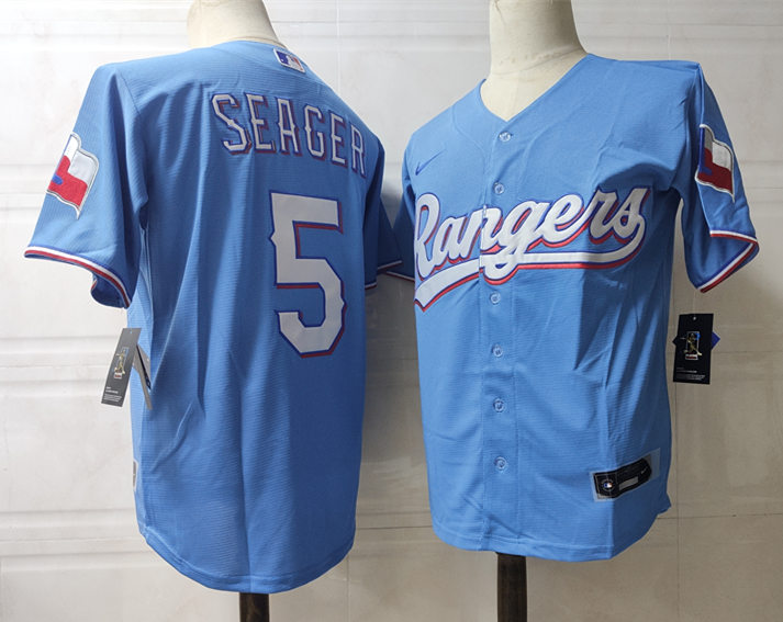 Mens Texas Rangers #5 Corey Seager Stitched Nike Light Blue Alternate CoolBase Jersey