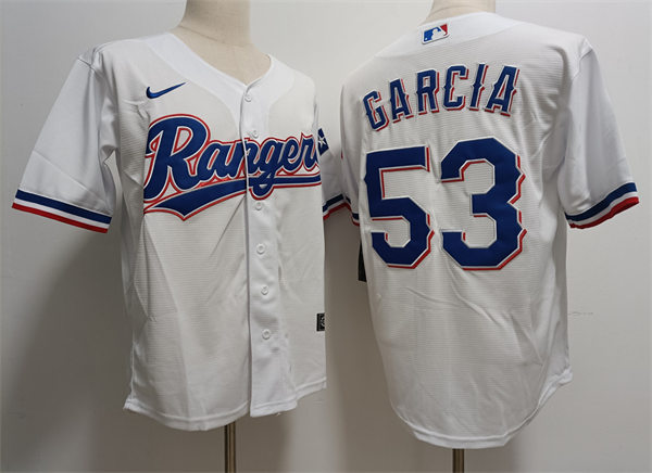 Mens Texas Rangers #53 Adolis Garcia Nike White Home CoolBase Player Jersey