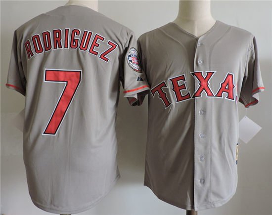 Men's Texas Rangers #7 Ivan Rodriguez 1995 Gray Majestic Throwback Away Baseball Jersey with 2017 HOF patch