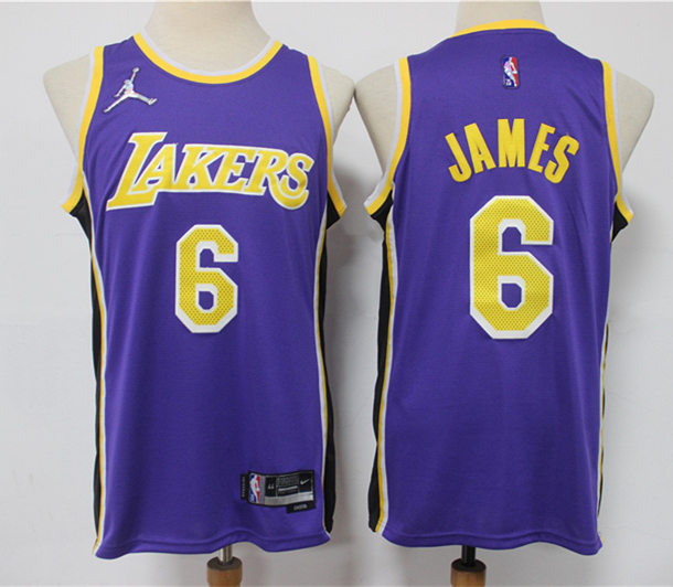 Mens Los Angeles Lakers #6 LeBron James Diamond Jordan Logo Purple Statement Edition Jersey