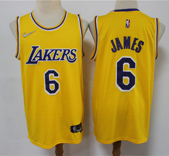 Men's Los Angeles Lakers #6 LeBron James Diamond Nike Gold Icon Edition Swingman Jersey