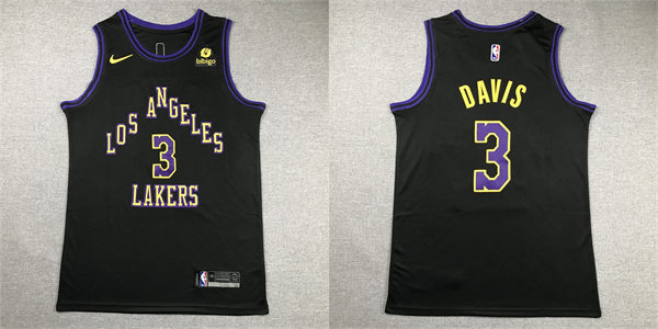 Mens Los Angeles Lakers #3 Anthony Davis 2023-24 Black City Edition Player Jersey