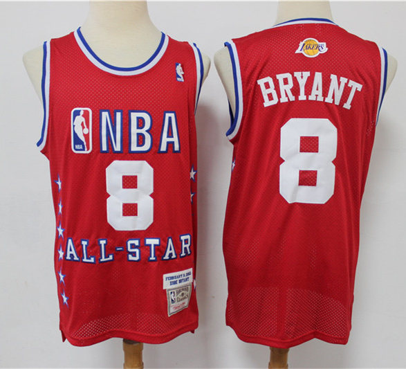 Mens Los Angeles Lakers #8 Kobe Bryant Red 2003 All Star Stitched Mitchell&Ness Throwback NBA Jersey
