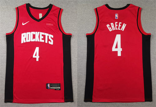 Mens Houston Rockets #4 Jalen Green Red Diamond Badge 2021-22 Icon Edition Jersey