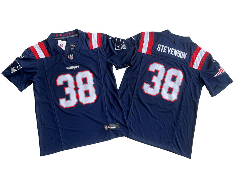 Mens New England Patriots #38 Rhamondre Stevenson Nike Navy 2023 F.U.S.E. Vapor Limited Jersey