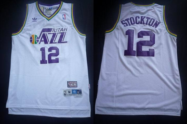 Utah Jazz #12 John Stockton White Swingman Throwback Jersey