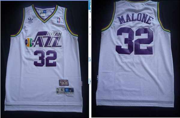 Utah Jazz #32 Karl Malone White Swingman Throwback Jersey