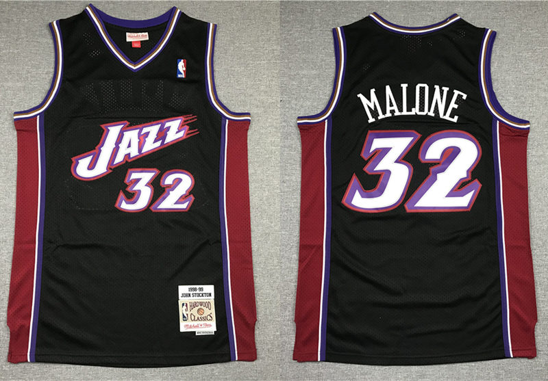 Mens Utah Jazz # #32 Karl Malone Black 1998-99 Hardwood Classics Throwback Jersey