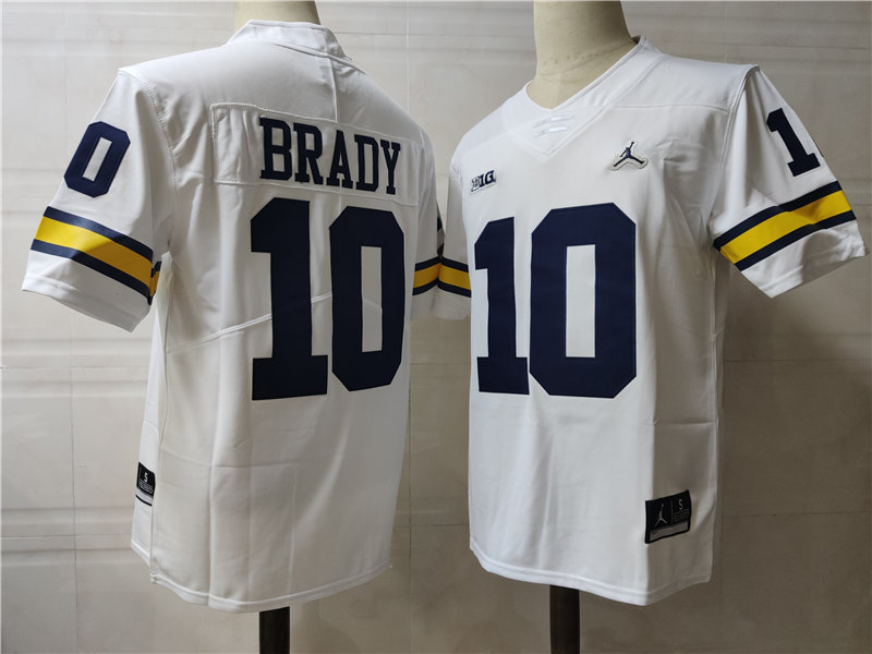 Womens Michigan Wolverines #10 Tom Brady White Jordan Brand Stitched College Football Jersey