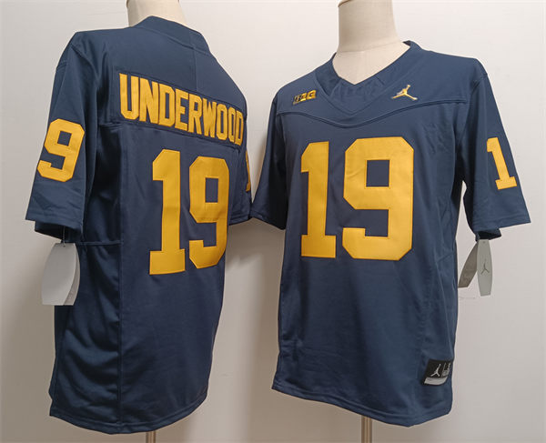 Mens Michigan Wolverines #19 Bryce Underwood F.U.S.E. Navy College Football Game Jersey