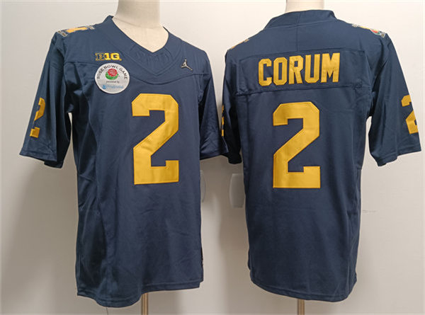 Men's Michigan Wolverines #2 Blake Corum F.U.S.E. 2024 ROSE BOWL UNIFORM Football Game Jersey Navy