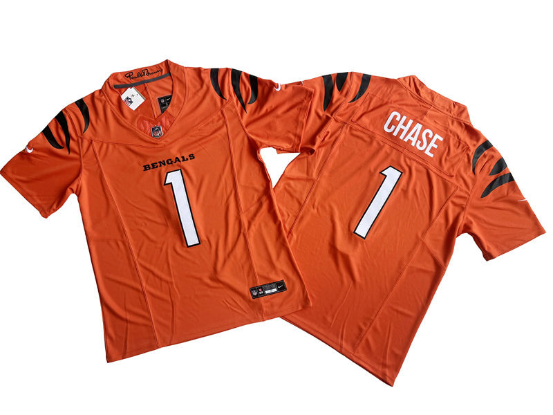 Men's Cincinnati Bengals #1 Ja'Marr Chase Nike Orange Alternate 2023 F.U.S.E. Vapor Limited Jersey