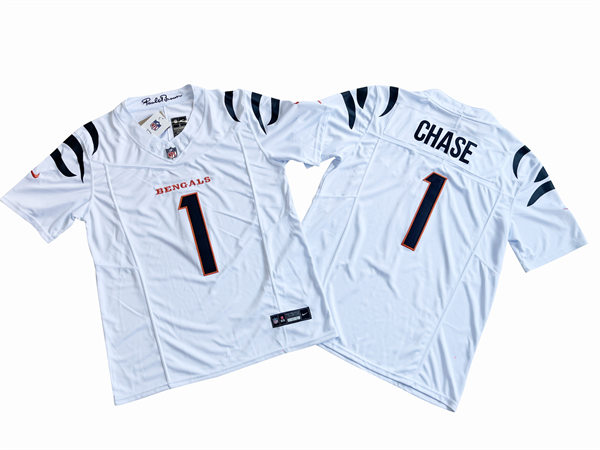 Men's Cincinnati Bengals #1 Ja'Marr Chase Nike White 2023 F.U.S.E. Vapor Limited Jersey