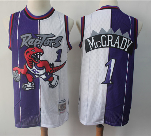Men's Toronto Raptors #1 Tracy Mcgrady White Purple Split 1999-2000 Mitchell & Ness Hardwood Classics Jersey