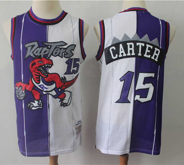 Men's Toronto Raptors #15 Vince Carter White Purple Split 1999-2000 Mitchell & Ness Hardwood Classics Jersey