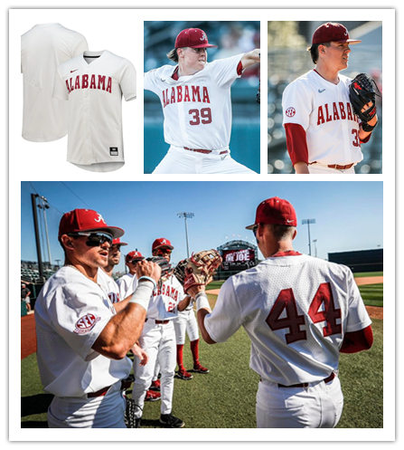 Men's NCAA Alabama Crimson Tide WHITE Customized College Baseball Jersey