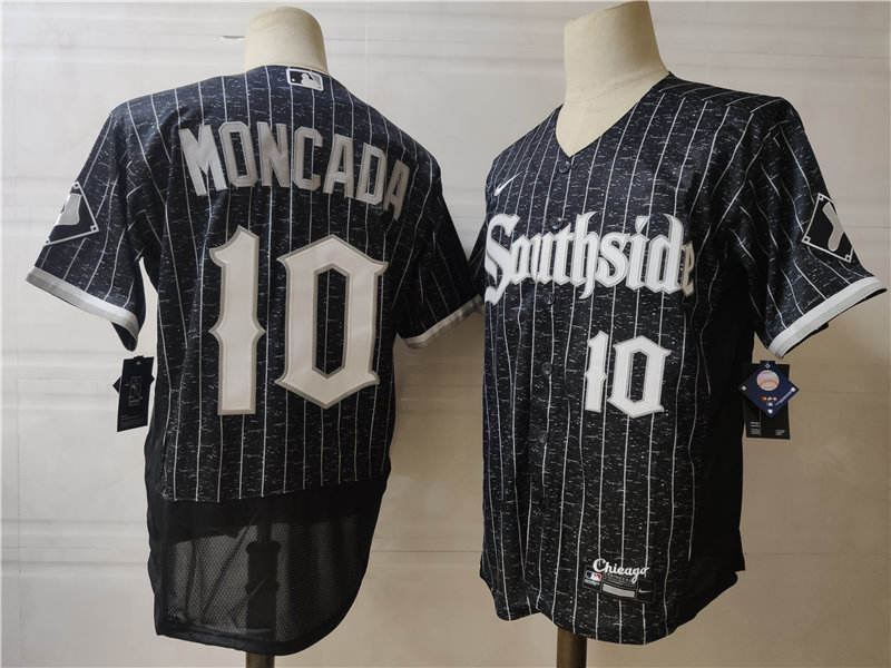 Men's Chicago White Sox #10 Yoan Moncada Stitched Nike Black 2021 MLB FlexBase City Connect Jersey
