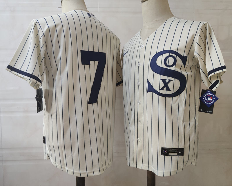 Mens Chicago White Sox #7 Tim Anderson Nike White PIN STRIPE 2021 Field of Dreams Jersey