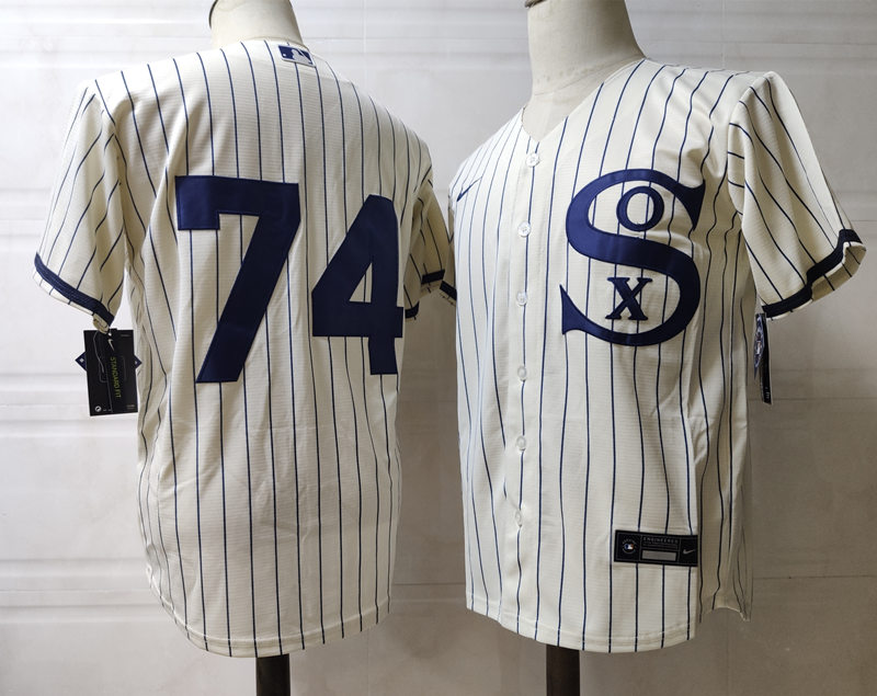 Mens Chicago White Sox 74 Eloy Jimenez Nike White PIN STRIPE 2021