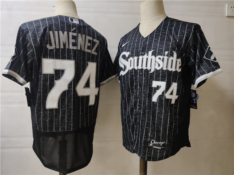 Men's Chicago White Sox #74 Eloy Jimenez Stitched Nike Black 2021 MLB FlexBase City Connect Jersey