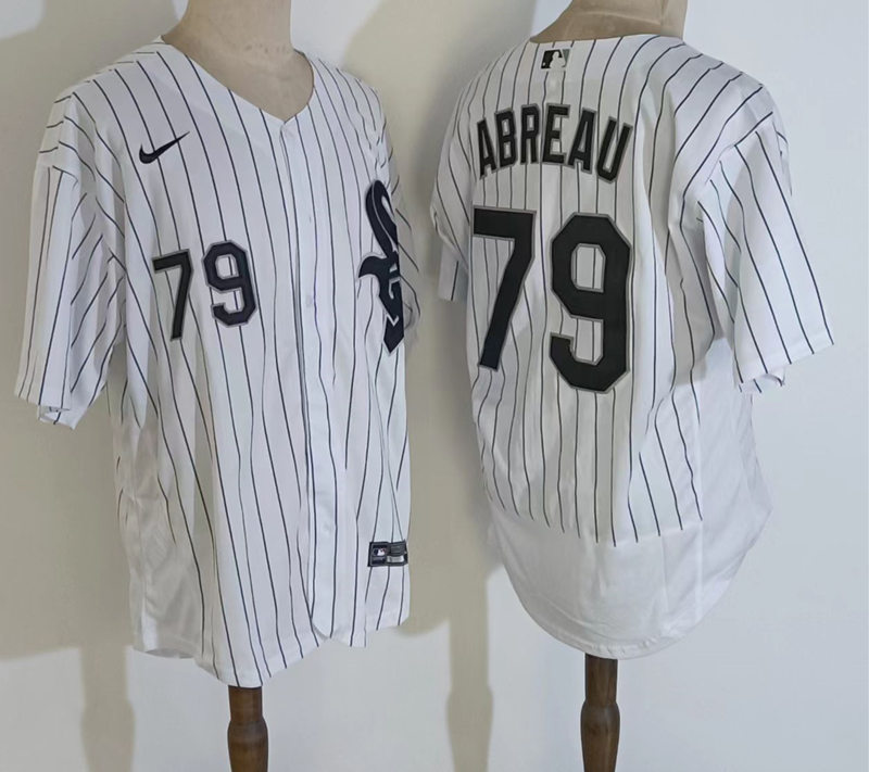 Mens Chicago White Sox #79 Jose Abreu White Pinstripe Nike MLB Flex Base Jersey