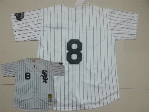 Men's Chicago White Sox #8 Bo Jackson White Pinstripe Throwback Jersey