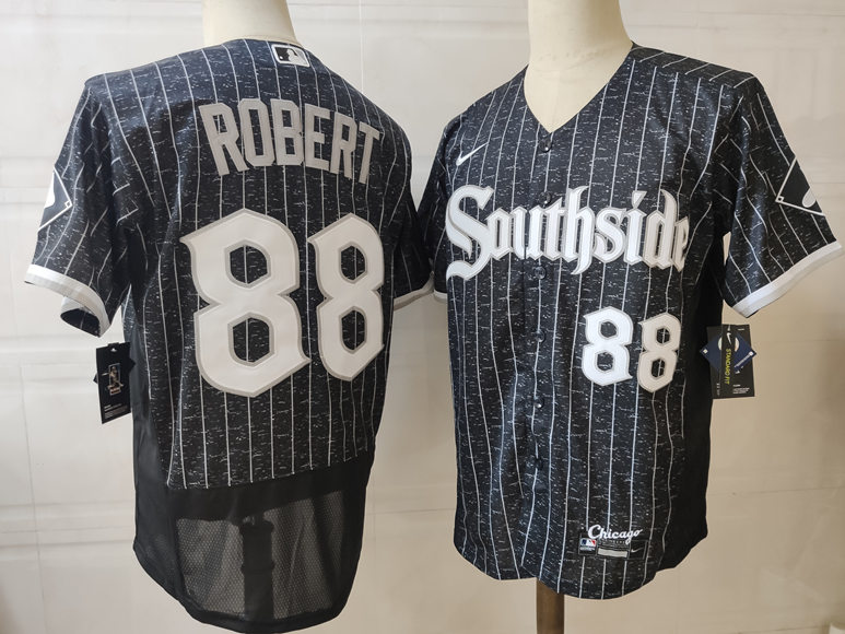 Men's Chicago White Sox #88 Luis Robert Stitched Nike Black 2021 MLB FlexBase City Connect Jersey